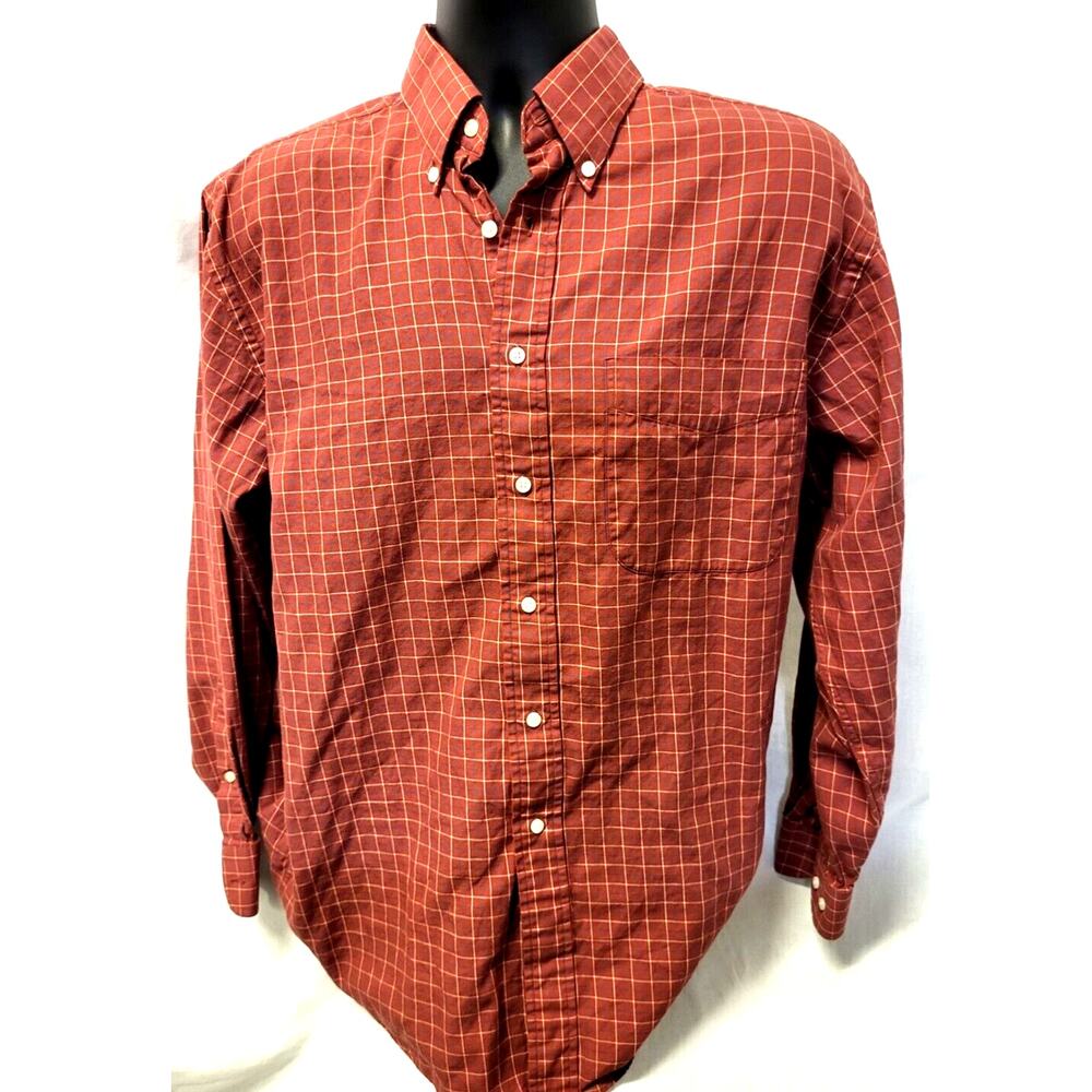 Jos A Bank Red Checked Button Down Cotton Shirt Long Sleeves Men's Medium